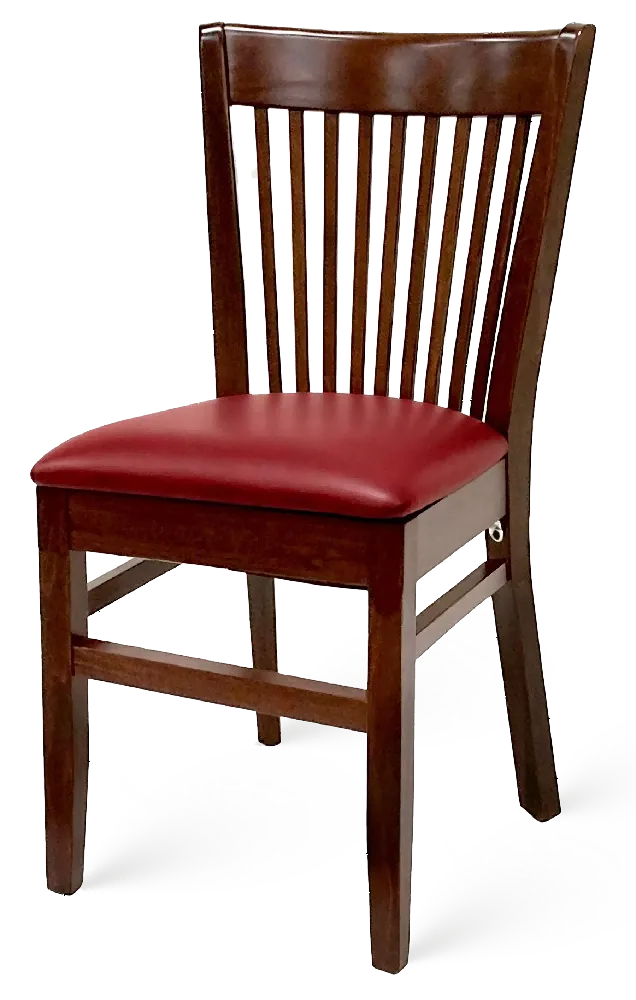 American Tables & Seating 627 Indoor Side Chair with 9-Slat Back and Upholstered Seat, Beech Frame