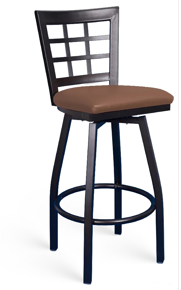 ATS 85-BSS Swivel Bar Stool, Nine Grid Back, Upholstered Seat, Welded Metal Tubing, Black Powder Coat, Footrest