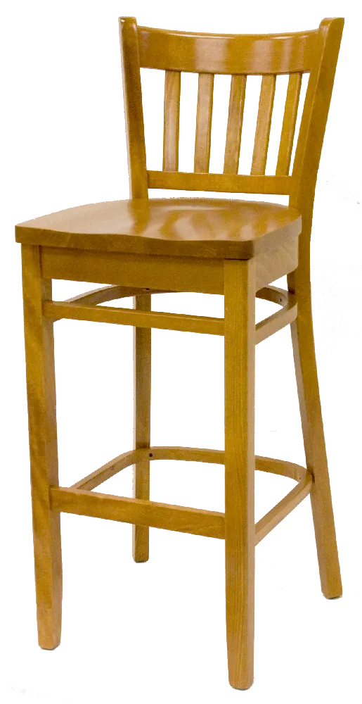 ATS 900-BS Bar Stool, 5-Slat Wood Back, Upholstered Seat, Beech Wood Frame, Armless, Standard Height