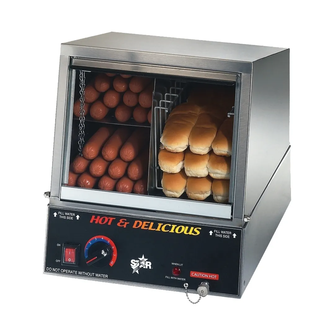 Star 35SSA (Quick-Ship) Hot Dog Steamer with Juice Tray, 170 Hot Dogs & 18 Buns, Glass Doors
