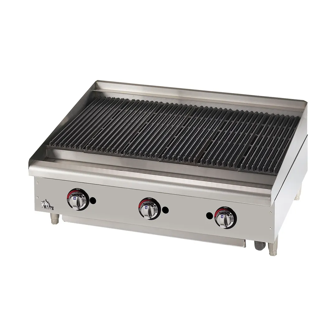 Star 6036CBF Star-Max® 36" Countertop Gas Lava Rock Charbroiler with (3) Burners, 120.000 BTU