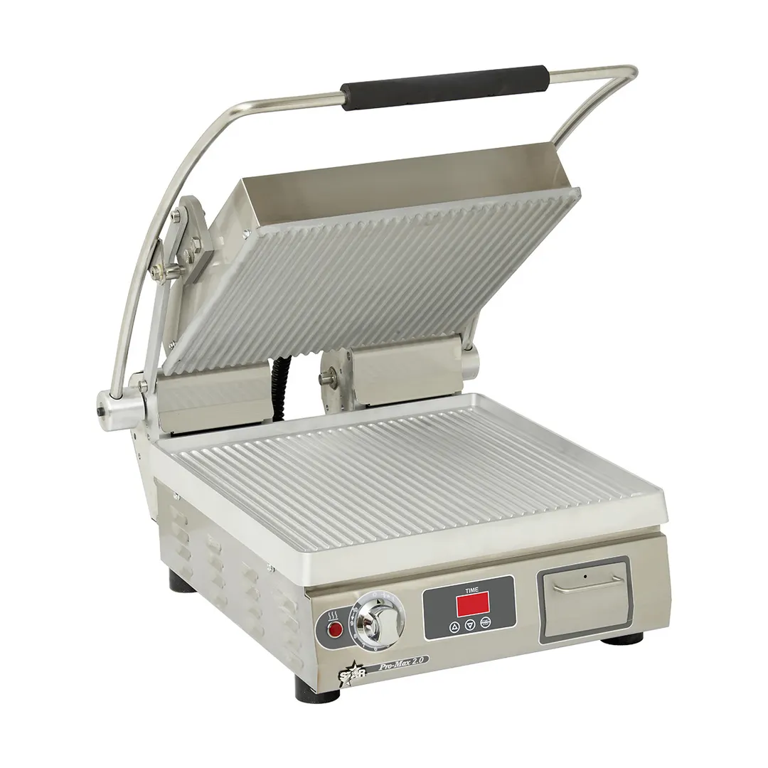 Star PGT14T Single Panini Sandwich Grill with Timer & Aluminum Grooved Plates, Manual Controls