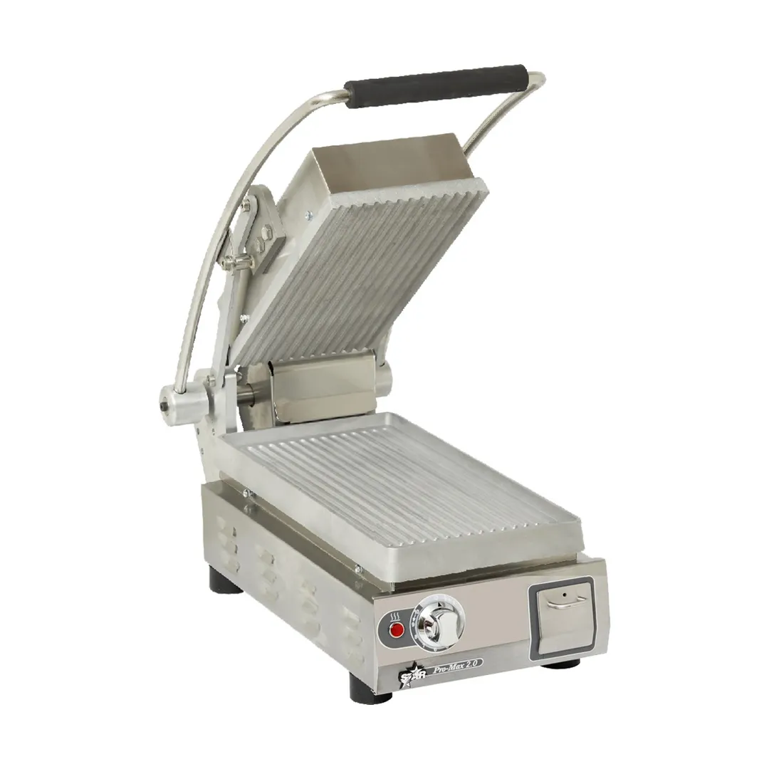 Star PGT7A Single Panini Sandwich Grill with Aluminum Grooved Plates, Manual Controls - 120V