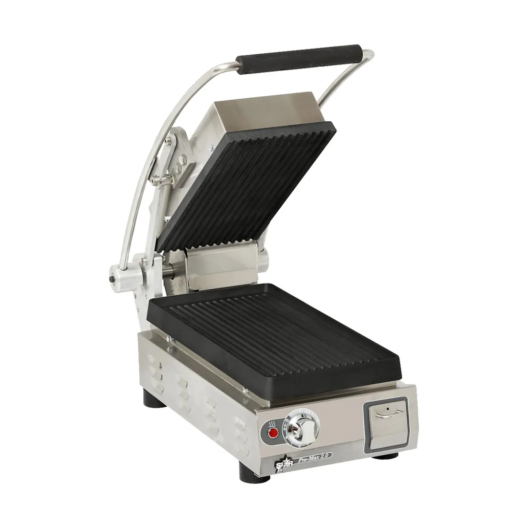 Star PGT7IA-120V Single Cast Iron Sandwich Grill with Grooved Plates, Manual Controls - 120V