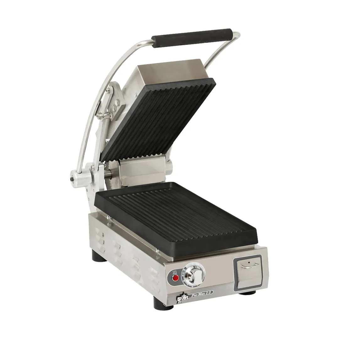 Star PGT7IA-240V Single Cast Iron Sandwich Grill with Grooved Plates, Manual Controls - 240V