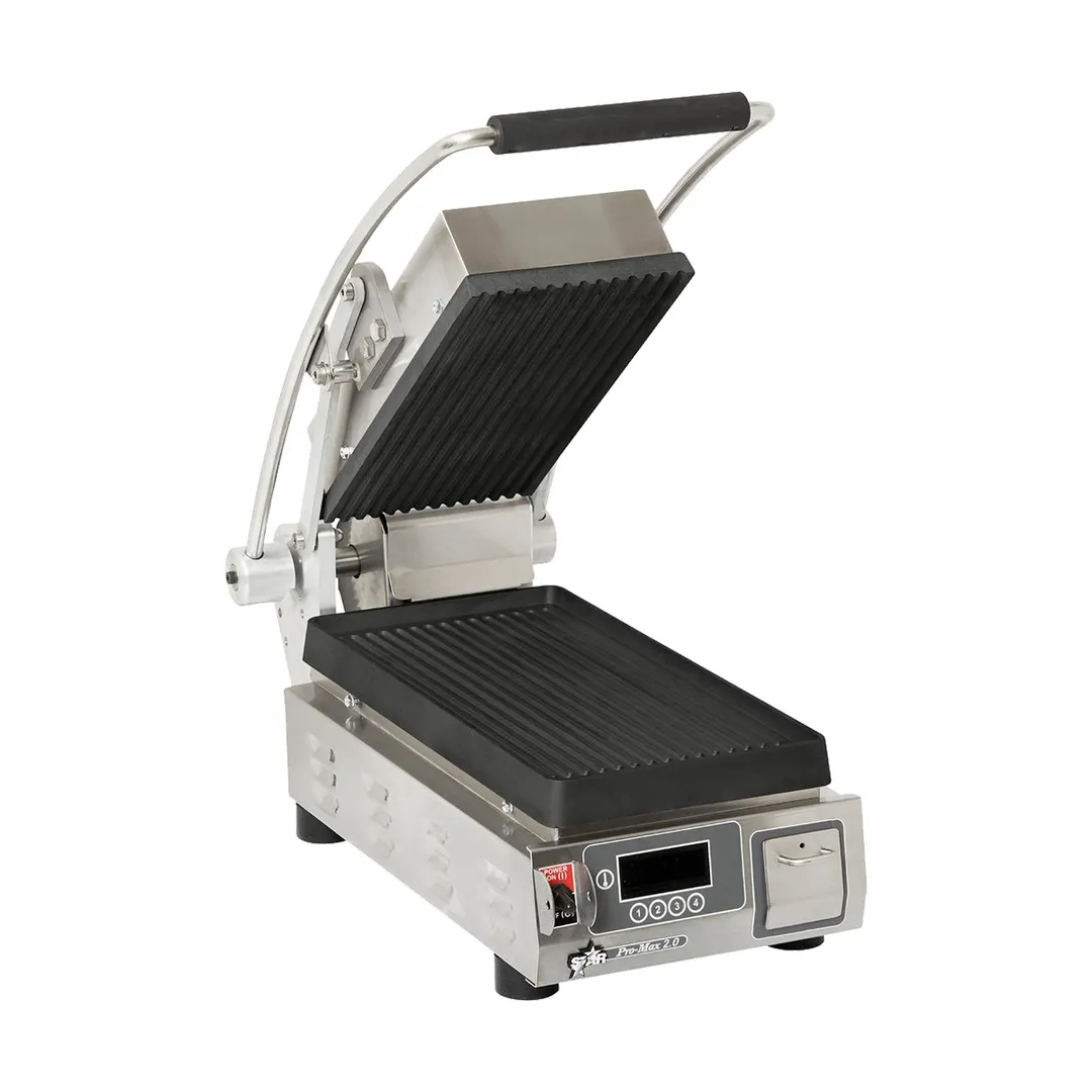 Star PGT7IEA-240V Single Cast Iron Sandwich Grill with Grooved Plates, Electronic Controls - 240V