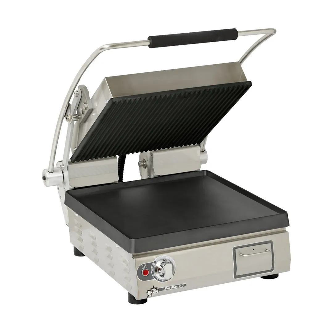 Star PST14IGT Single Cast Iron Sandwich Press Grill with Grooved & Smooth Plates, Manual Controls