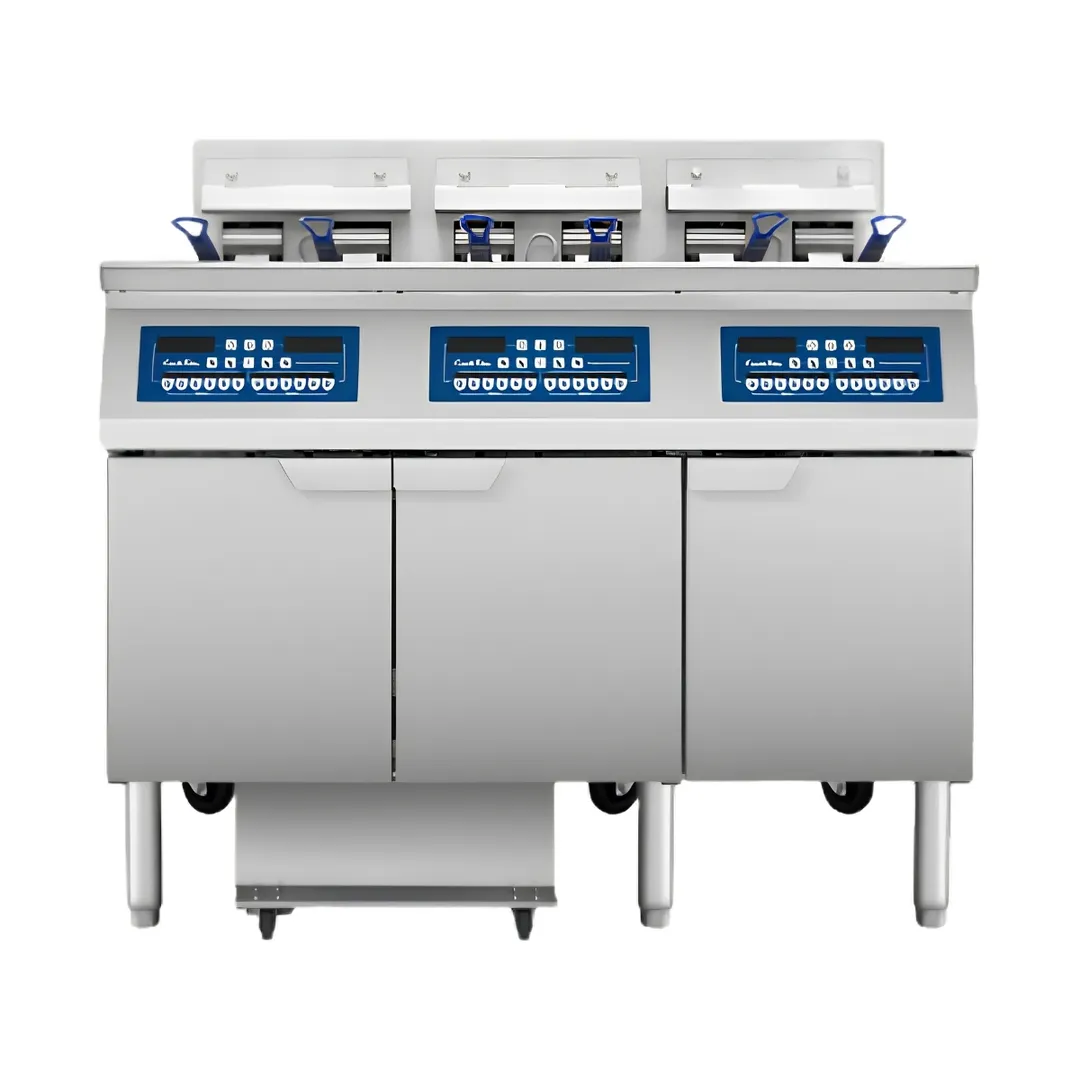 Atosa USA AEFF-50-3 Multiple Battery Electric Fryer Without Basket Lifts, Floor Model - Full Pot