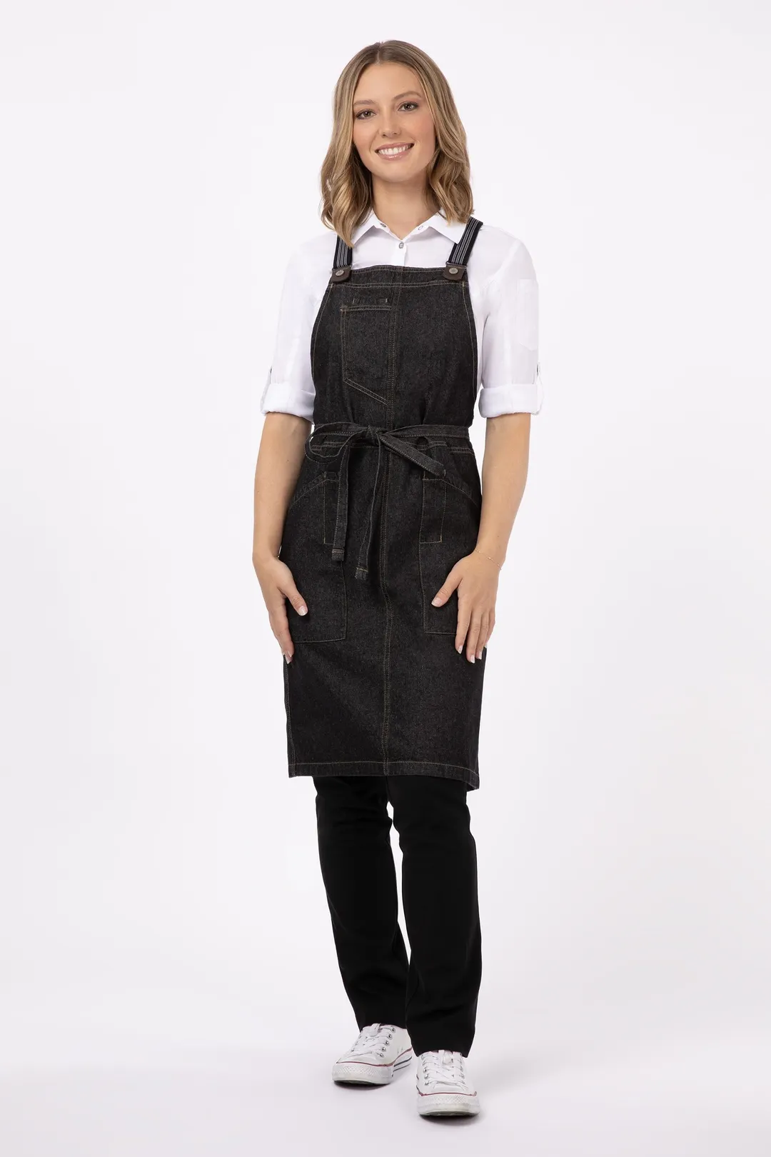 Chef Works ABS01S-BLK-0 Unisex Denim Bib Apron, 31"L x 32"W, Black, 100% Cotton