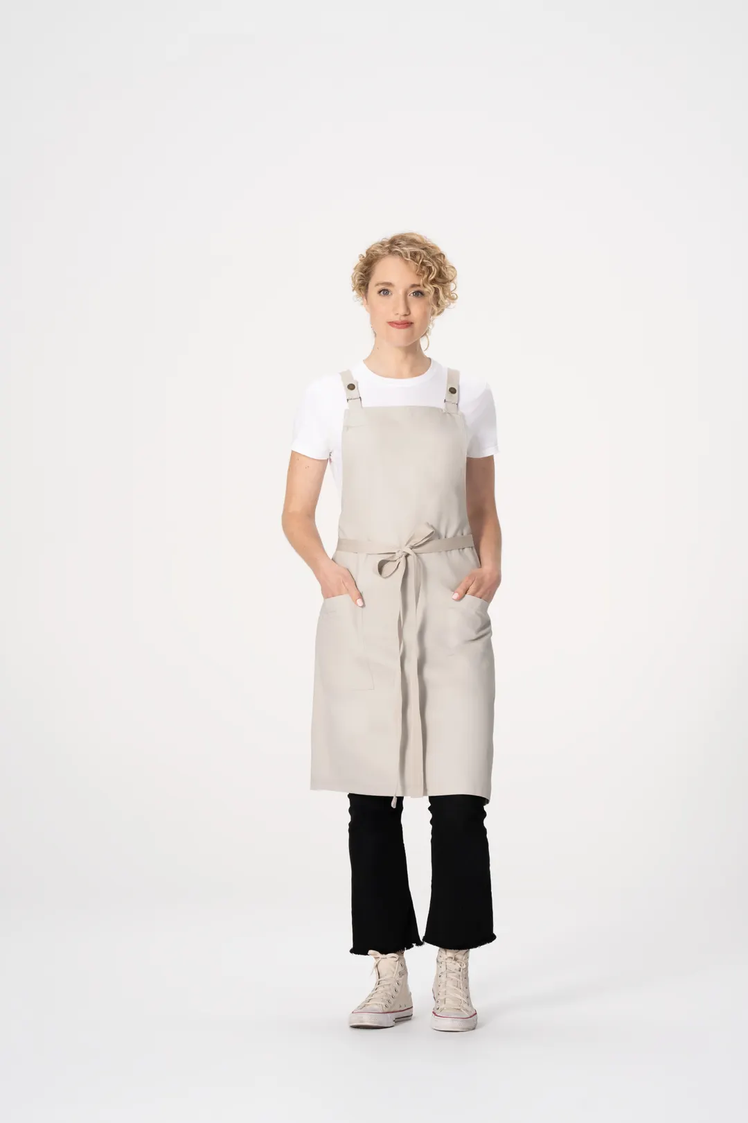Chef Works ABS04-ECR-0 Bib Apron, Lockharte, 2 Pockets, 80% Recycled Poly/Cotton, Ecru, 31"L x 32"W