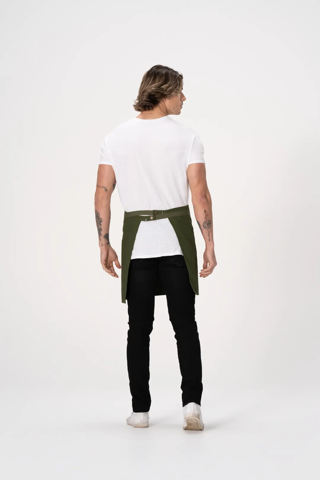 Chef Works AHS02-MIL-0 Waist Apron, Green, 17-19" L x 30-35" W, Straps, Pocket, 80% Recycled PolyCot