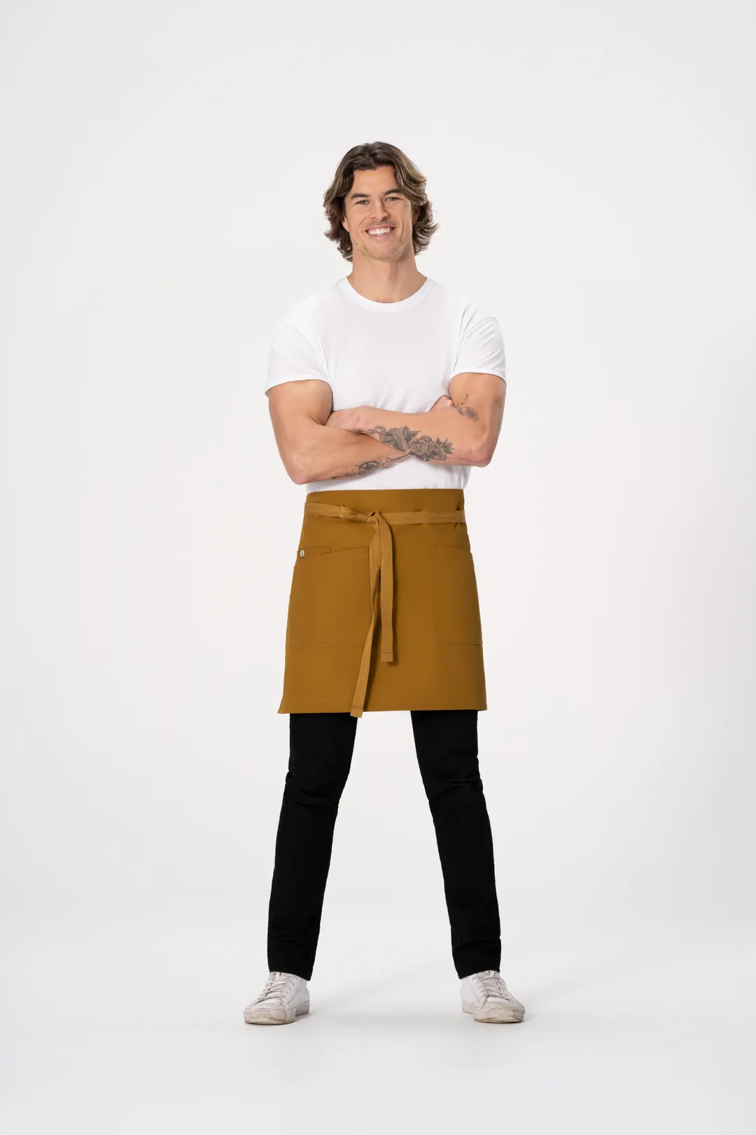 Chef Works AHS02-MUS-0 Waist Apron, Mustard, 17"-19" x 30"-35", Snap Straps, 80% Recyc Poly/Cotton
