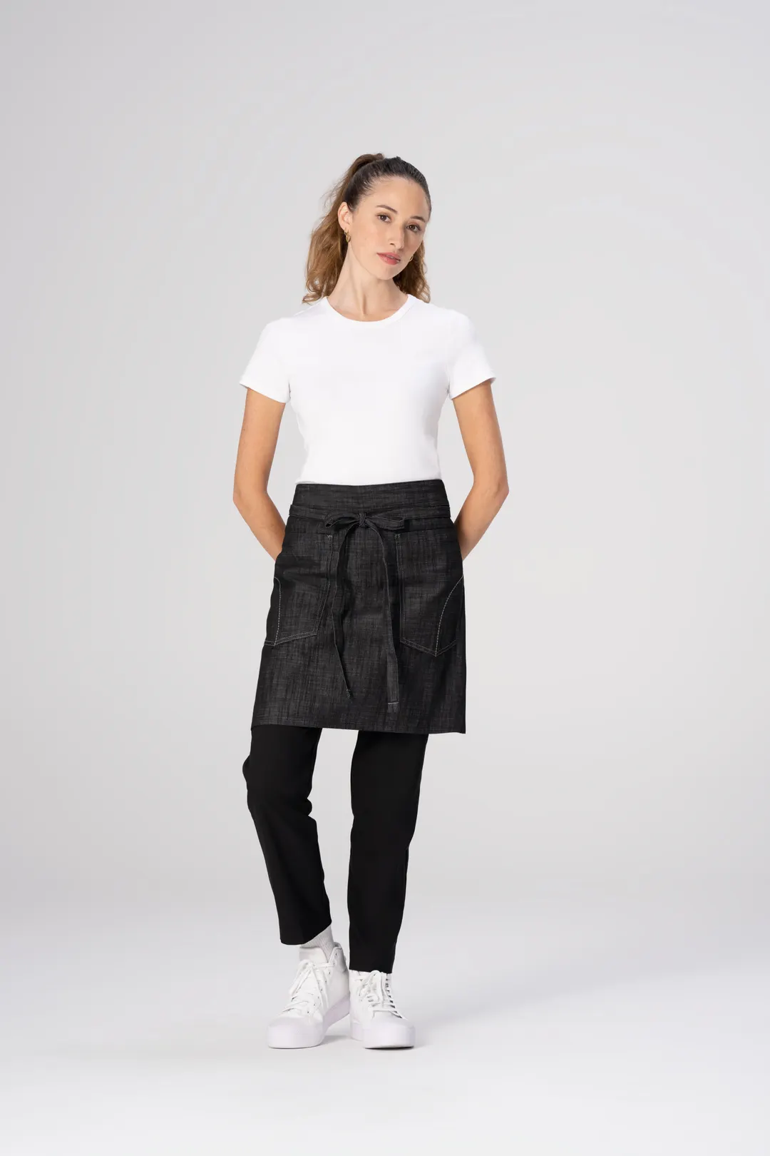 Chef Works AHWXX012-BLK-0 Waist Apron, 19"L x 31"W, Black Poly/Cotton, Hip Pockets, Tablet Pocket