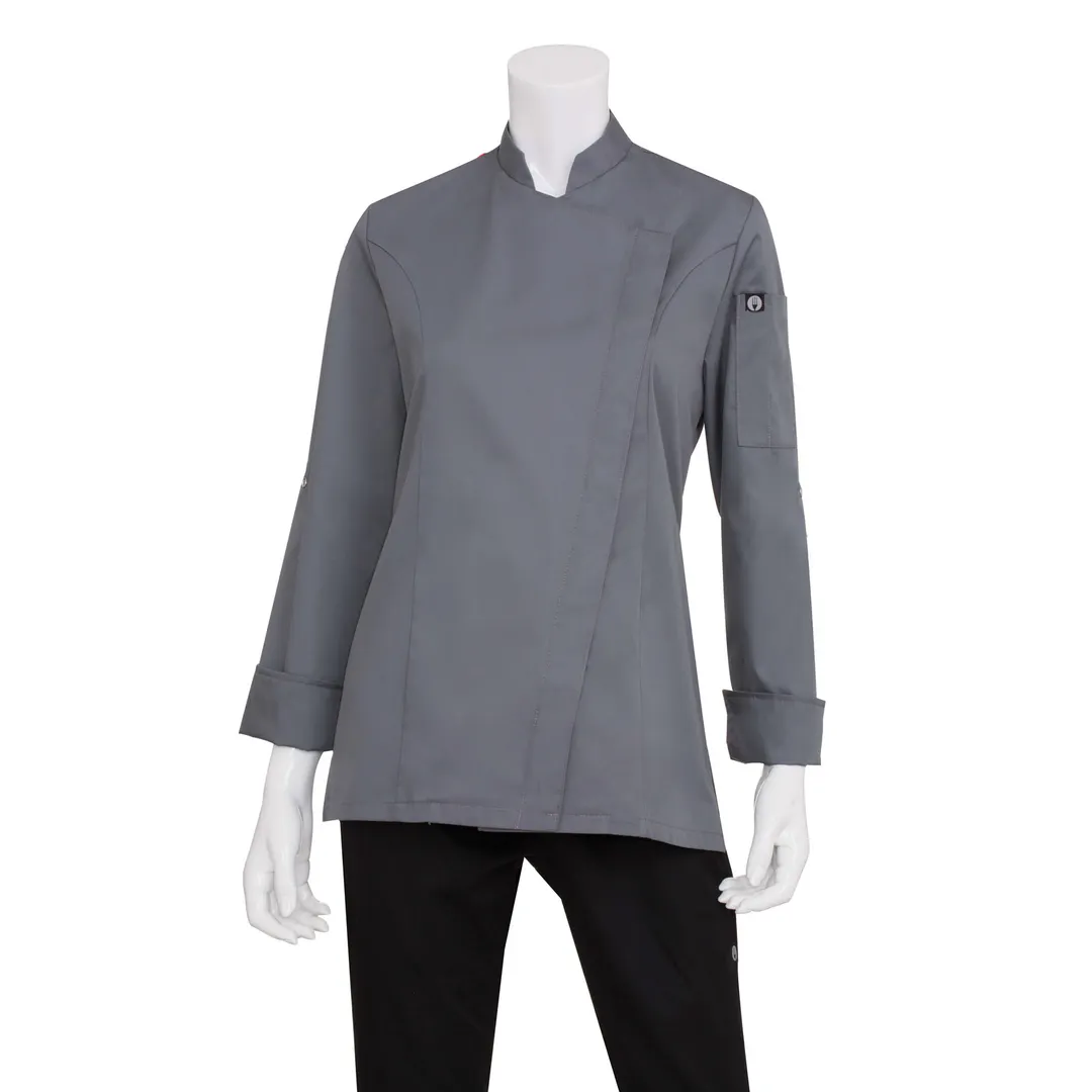 Chef Works BCWMC007-GRY-3XL Womens Lansing Chef Coat, 3XL, Long Sleeve, Black, Poly/Cotton