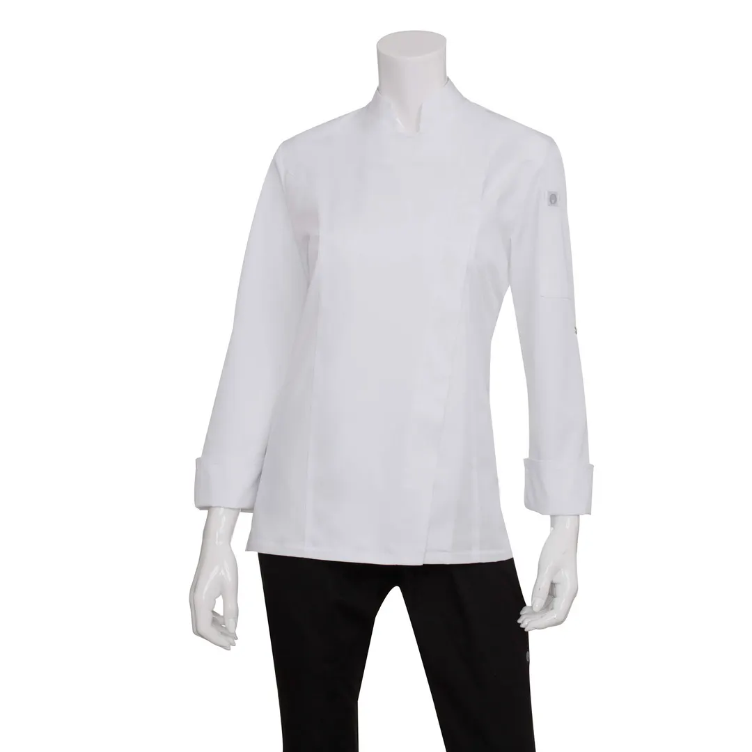 Chef Works BCWMC007-WHT-3XL Womens Lansing Chef Coat, 3XL, Long Sleeve, Black, Poly/Cotton