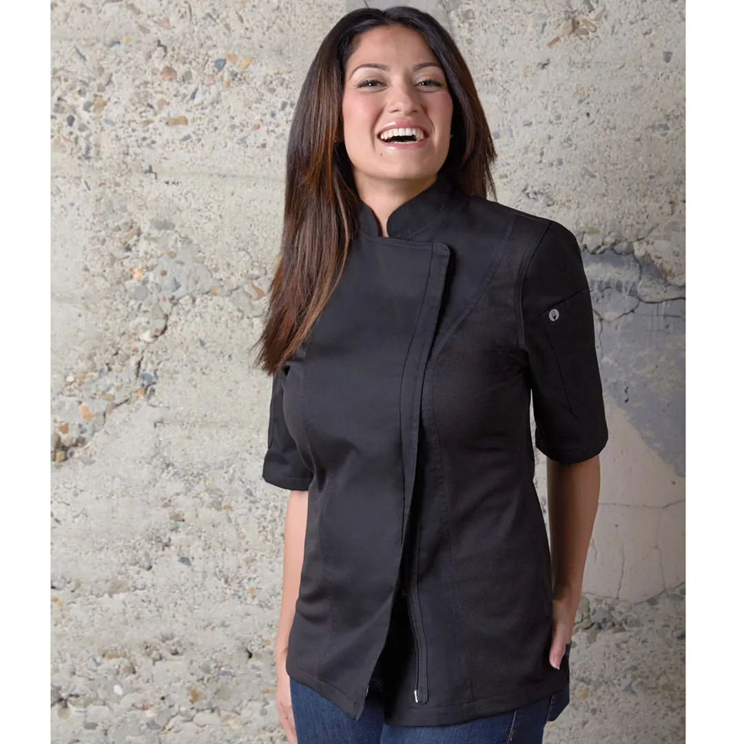 Chef Works BCWSZ006-BLK-4XL Women's Chef Coat, Pink 4XL Short Sleeve, 65/35 Poly/Cotton Twill