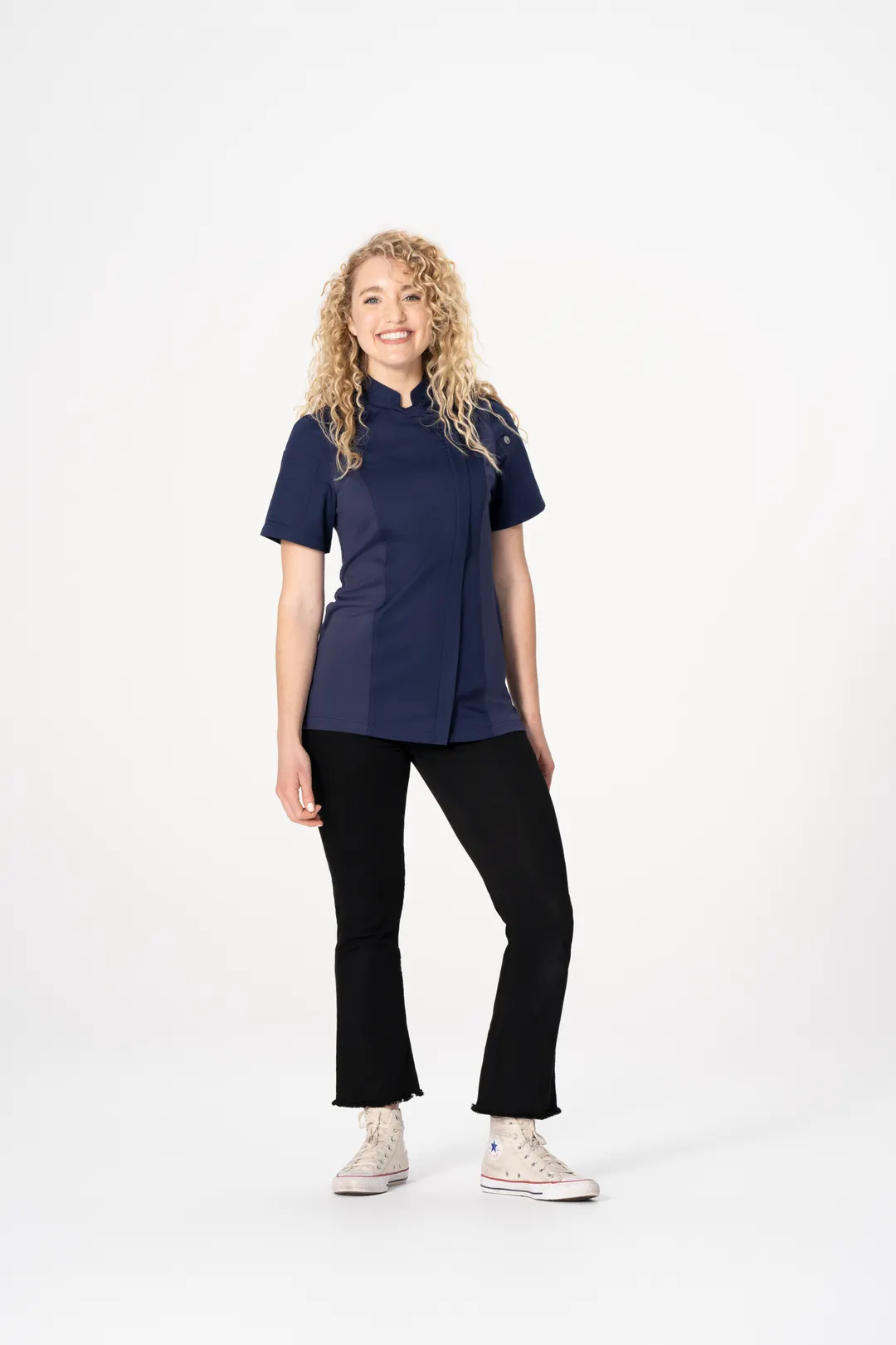 Chef Works BCWSZ006-NAV-2XL Women's Navy Short Sleeve Chef Coat, 2XL, PolyCotton, Cool Vent Panels
