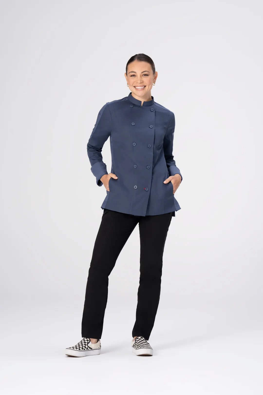 Chef Works CBN01W-AFB-S Men's Mojave Chef Coat, Air Force Blue, Small, 62% Polyester/38% Cotton