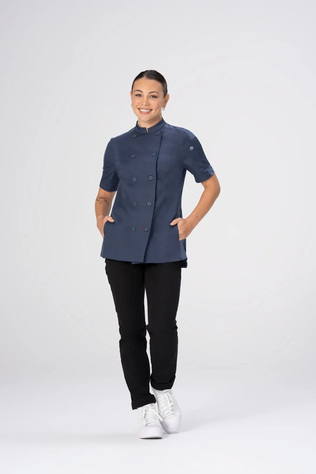 Chef Works CBN02W-AFB-2XL Women's Mojave Short Sleeve Chef Coat, Blue, 2XL, 62% Poly/38% Cotton