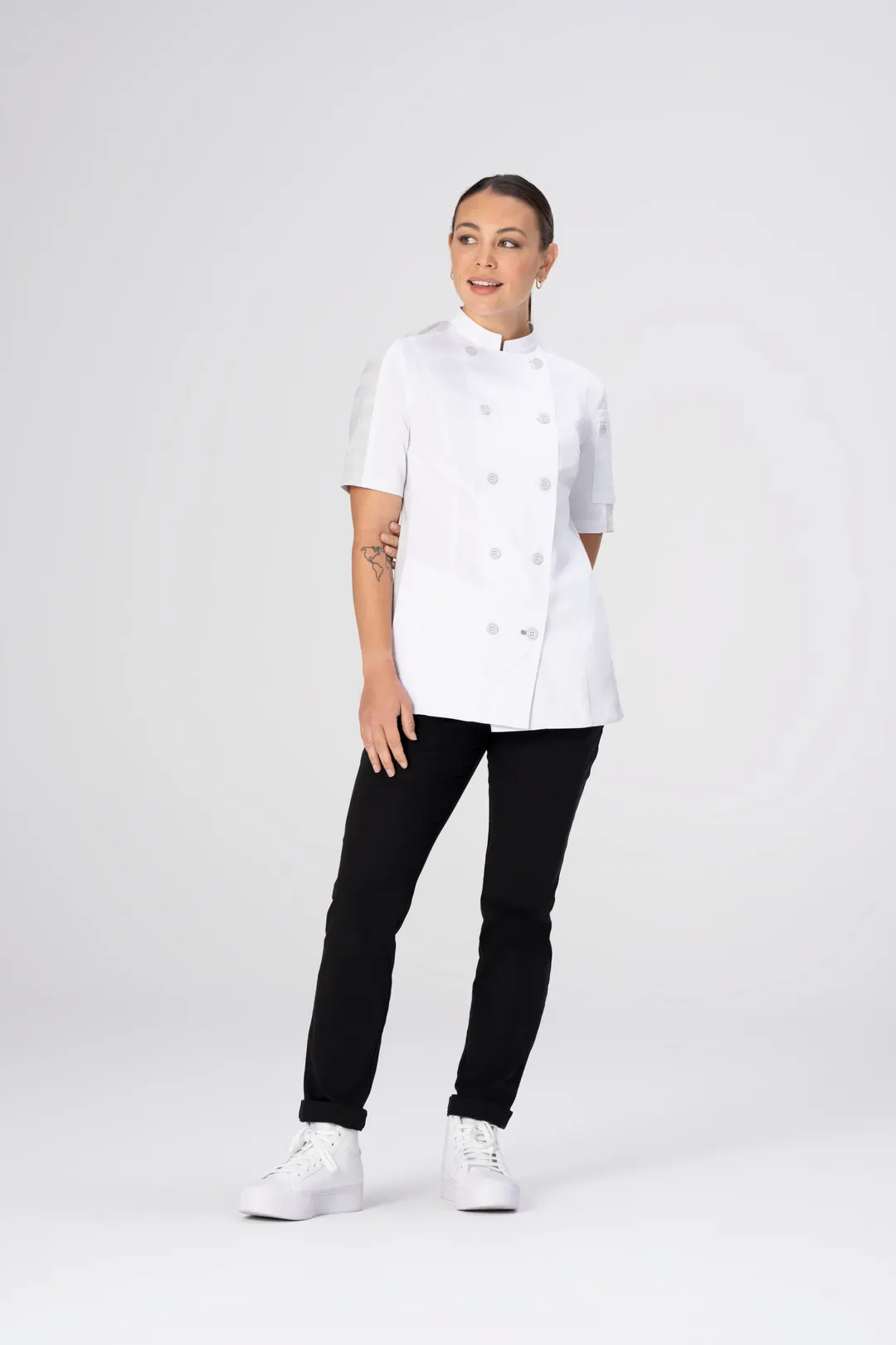 Chef Works CBN02W-WHT-2XL Women's White 2XL Mojave Short Sleeve Chef Coat, Poly/Cotton