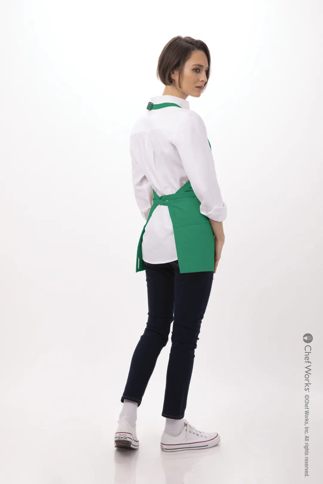 Chef Works F10-KEL-0 3-Pocket Bib Apron, 24"L x 27.5"W, Kelly Green, Adjustable Neck, Poly/Cotton