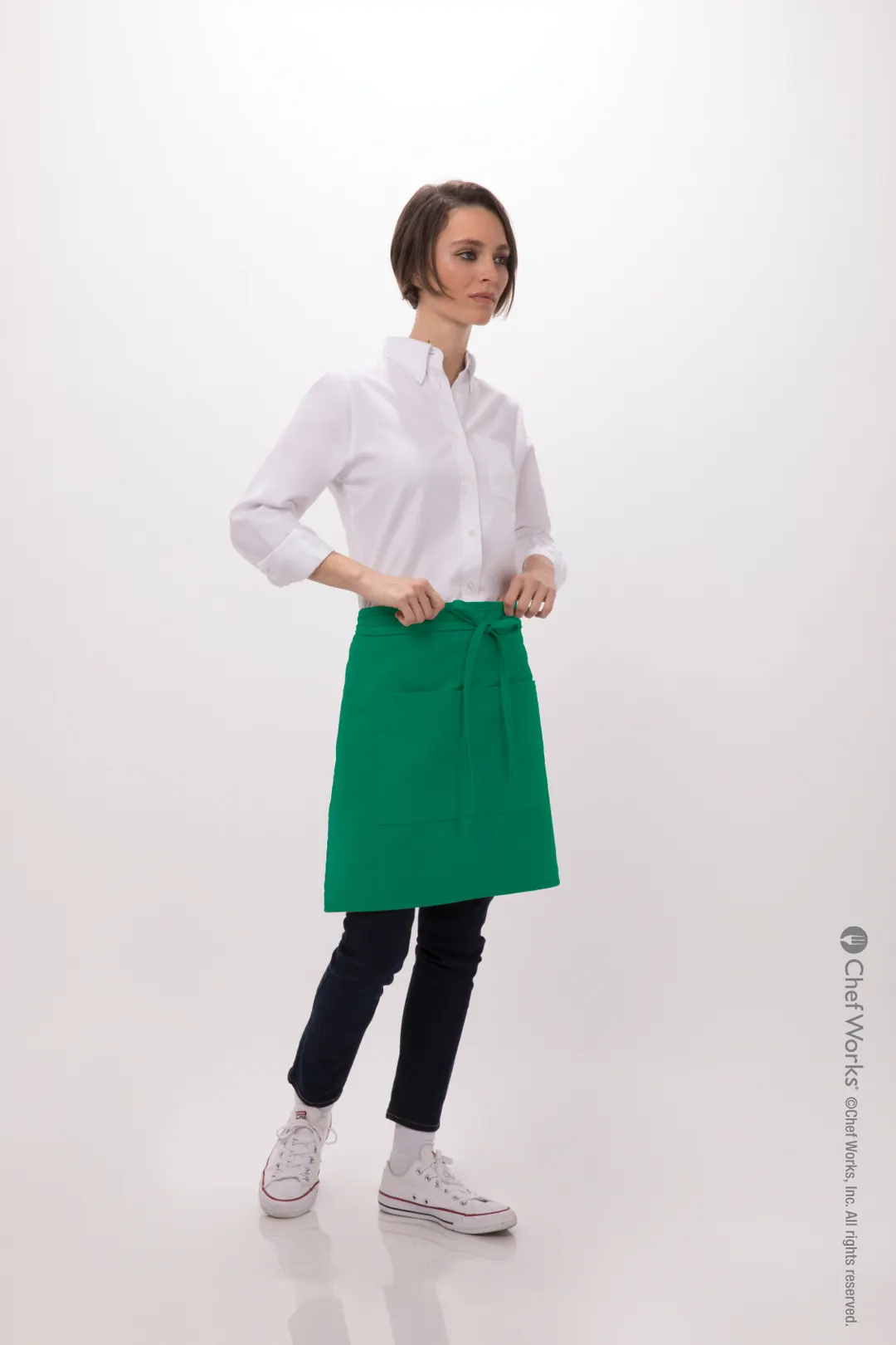 Chef Works F28-KEL-0 Half Bistro Apron, 19"L x 27.5"W, 1 Patch Pocket, Kelly Green, Poly/Cotton