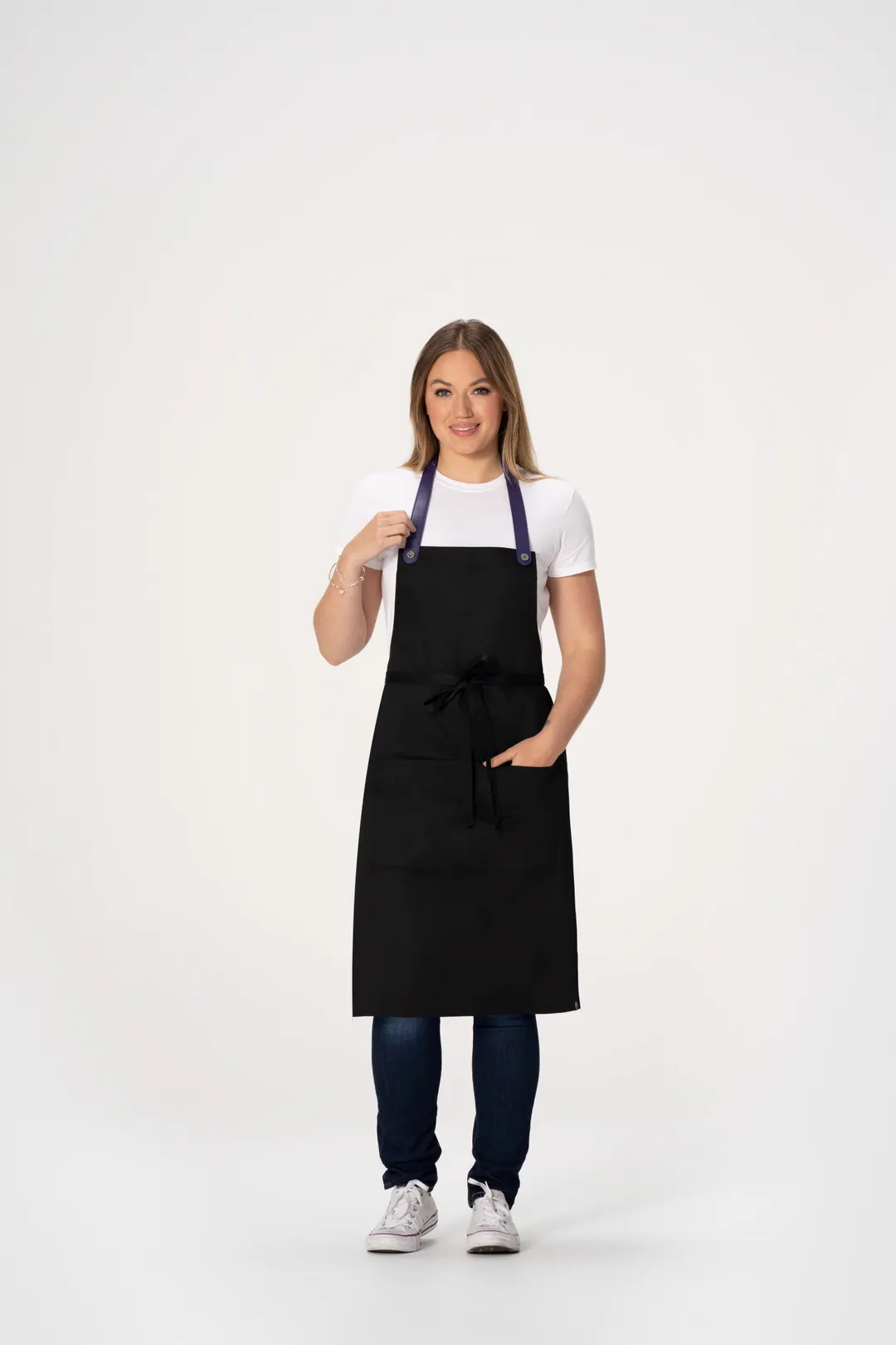 Chef Works F8WS-BLK-0 Bib Apron, Unisex, 35" Length, Black, Poly/Cotton, 1 Patch Pocket