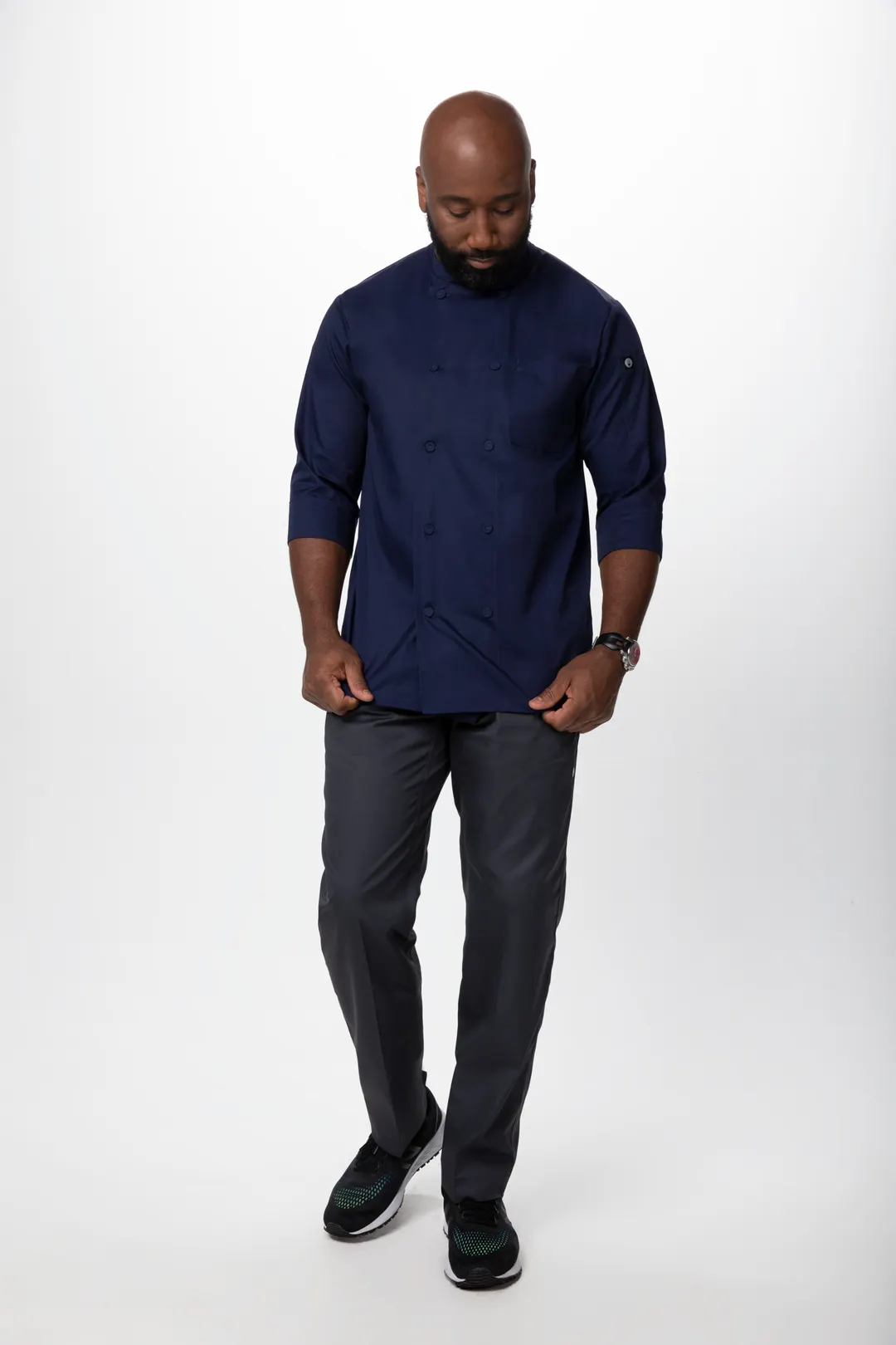 Chef Works JLCL-NAV-4XL Morocco Chef Coat, Men's, 4XLarge, Navy, 65% Polyester 35% Cotton