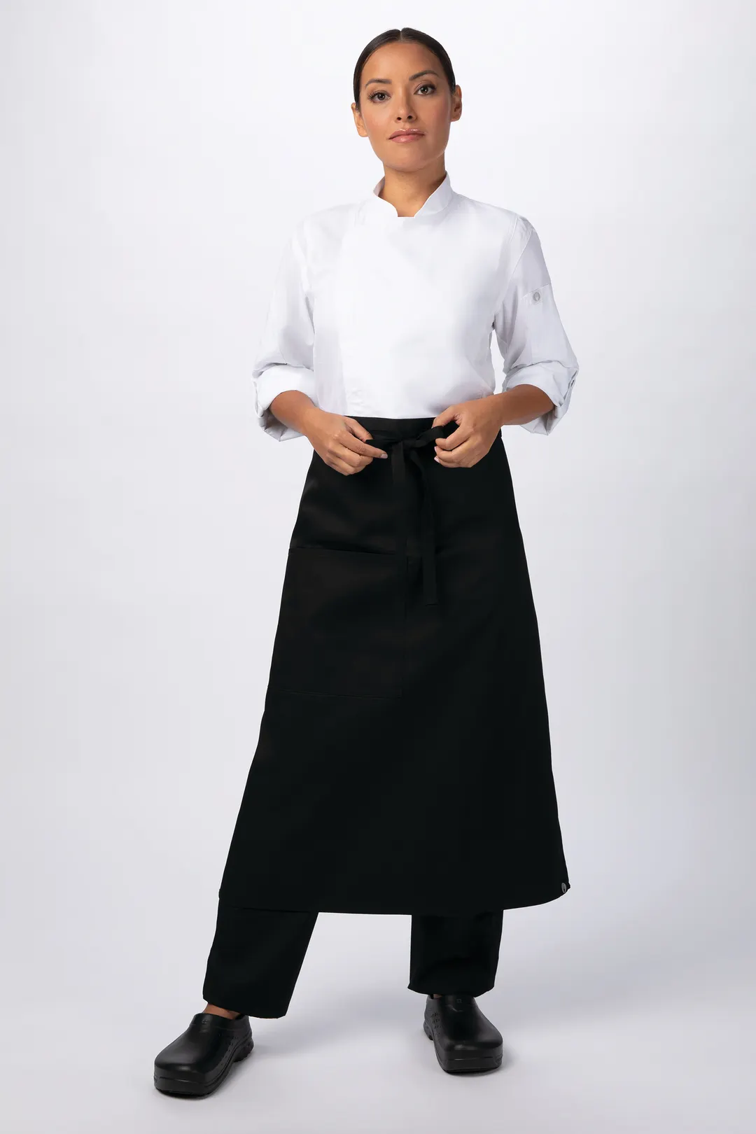 Chef Works REF24-BLK-0 - 32"L X 27.5"W Black Poly/Cotton Waist Apron - 1/Case