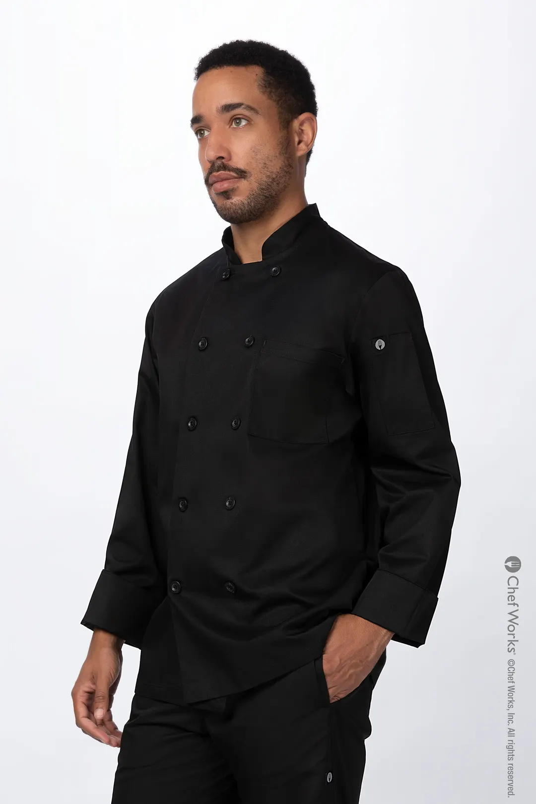 Chef Works REWCCW-BLK-2XL Double‑Breasted Black Chef Coat, 2XLarge, Long Sleeve, Unisex