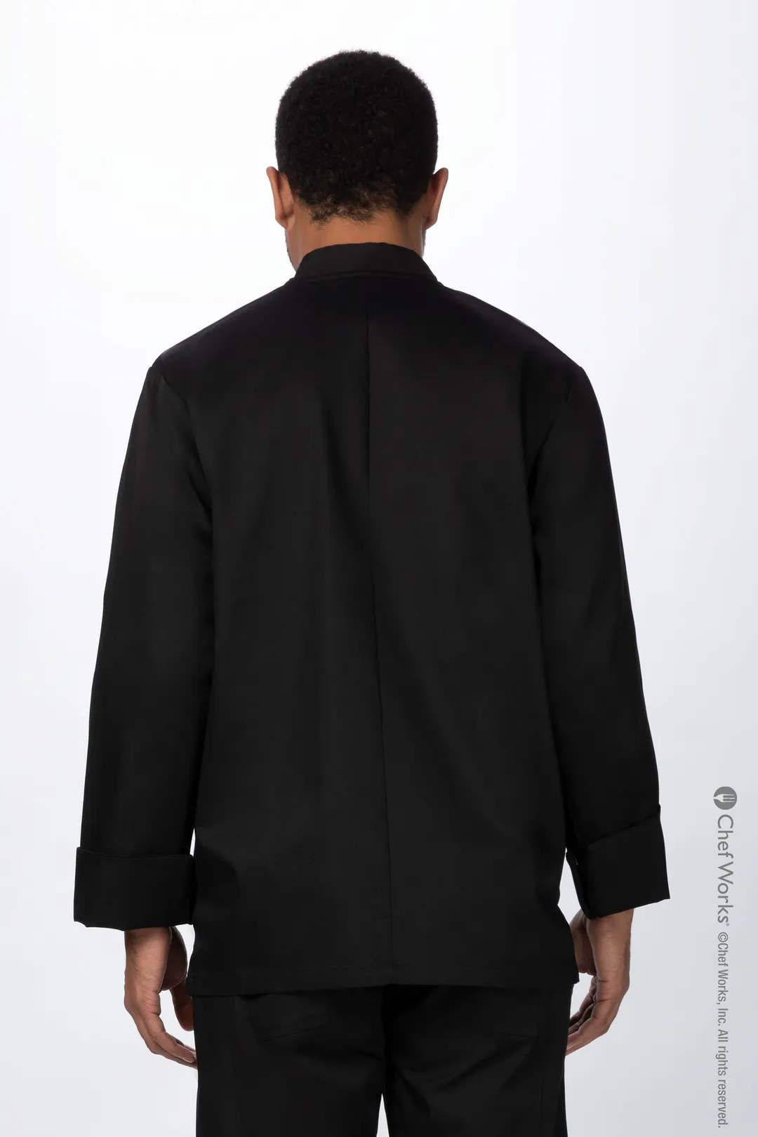 Chef Works REWCCW-BLK-L Double‑Breasted Black Chef Coat, Large Unisex, Long Sleeve, Kitchen Uniform