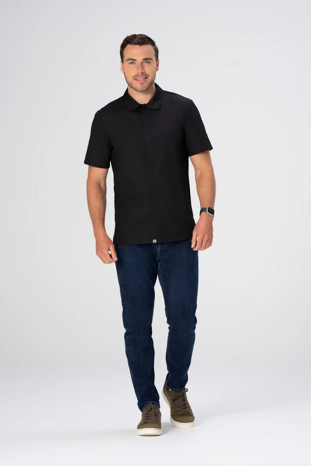 Chef Works SBU01-BLK-XL Black Cook Shirt, Men's, XL, 65% Polyester/2% Elastane, Short Sleeves