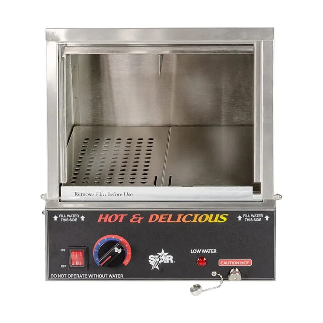 Star 35SSA (Quick-Ship) Hot Dog Steamer with Juice Tray, 170 Hot Dogs & 18 Buns, Glass Doors