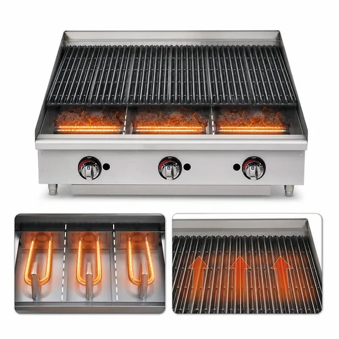 Star 6036CBF Star-Max® 36" Countertop Gas Lava Rock Charbroiler with (3) Burners, 120.000 BTU