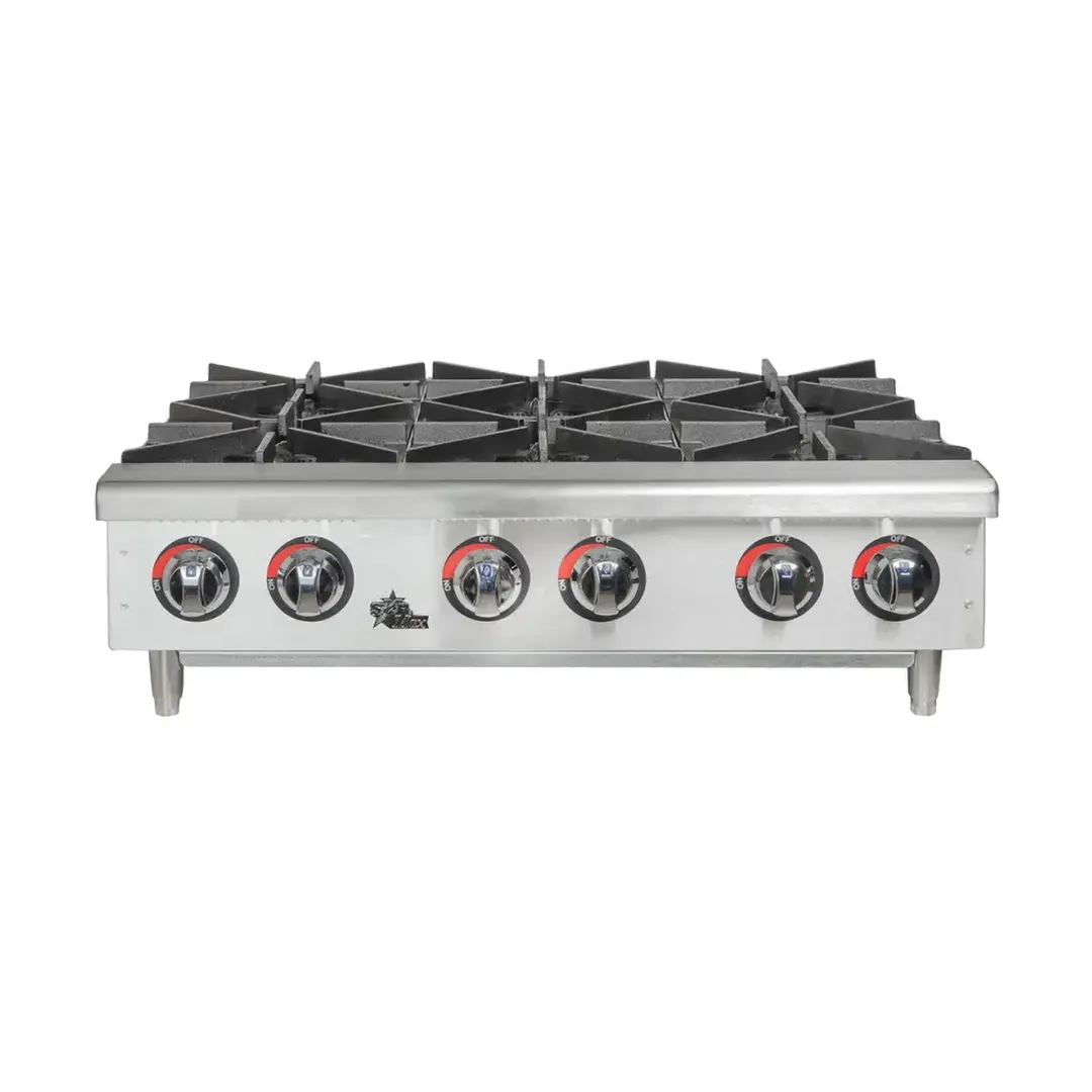 Star 606HF Star-Max 36" Countertop Gas Hotplate with (6) Burners & Manual Controls, 150.000 BTU