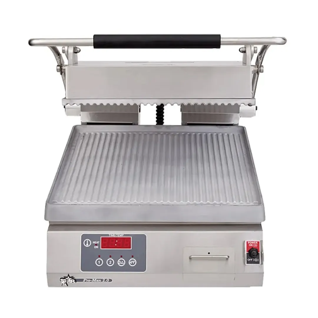 Star PGT14E Single Panini Sandwich Grill with Timer & Aluminum Grooved Plates, Electronic Controls