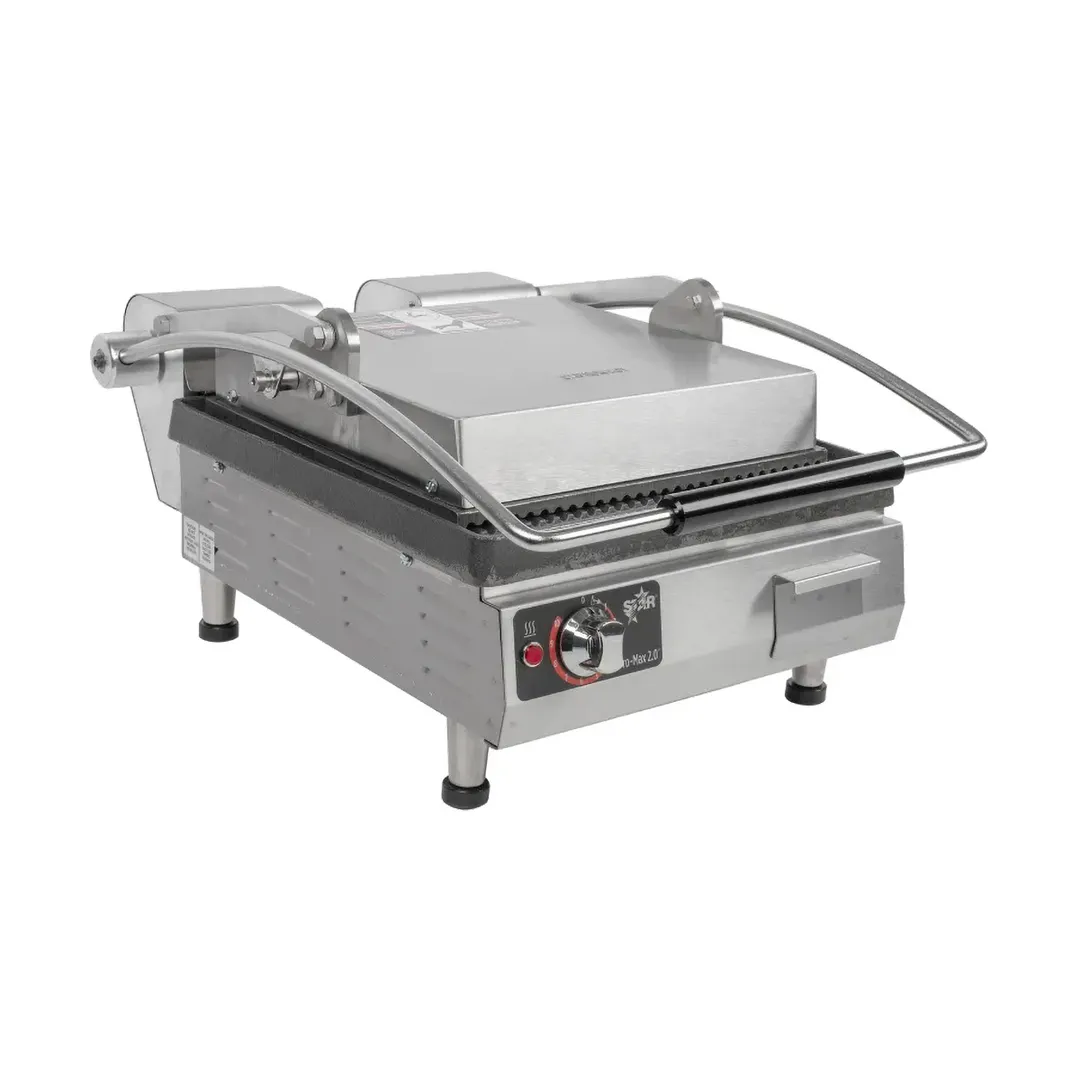 Star PGT14I Single Cast Iron Panini Sandwich Grill with Timer & Grooved Plates, Manual Controls