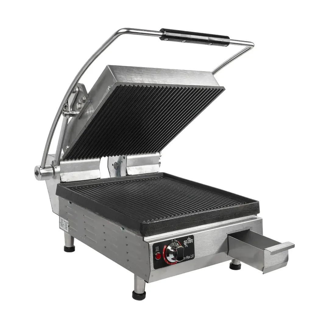 Star PGT14I Single Cast Iron Panini Sandwich Grill with Timer & Grooved Plates, Manual Controls