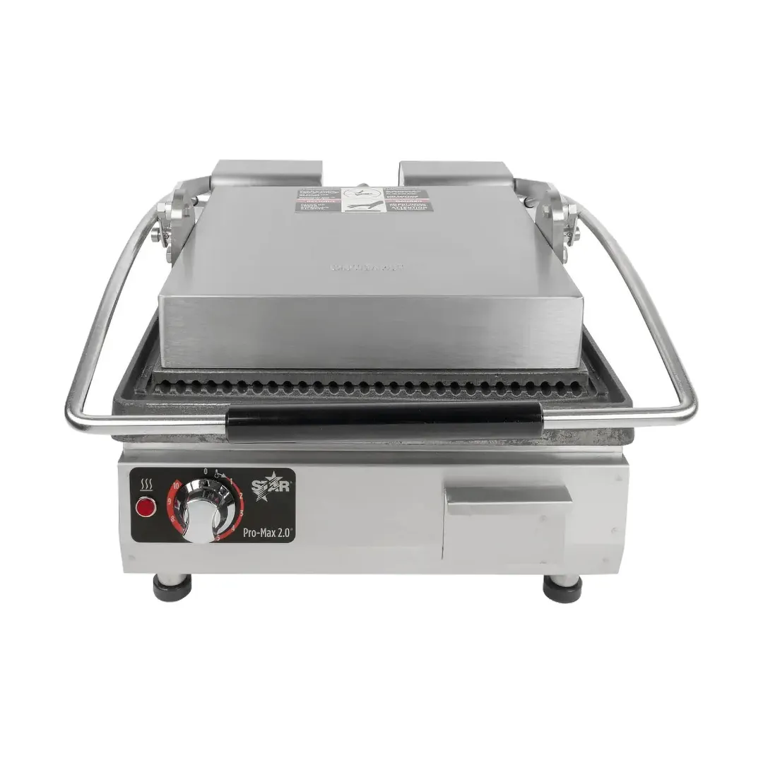 Star PGT14I Single Cast Iron Panini Sandwich Grill with Timer & Grooved Plates, Manual Controls