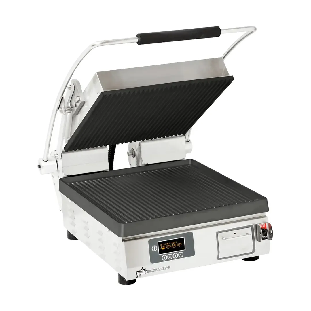 Star PGT14IE Single Cast Iron Panini Sandwich Grill with Timer & Grooved Plates, Electronic Controls