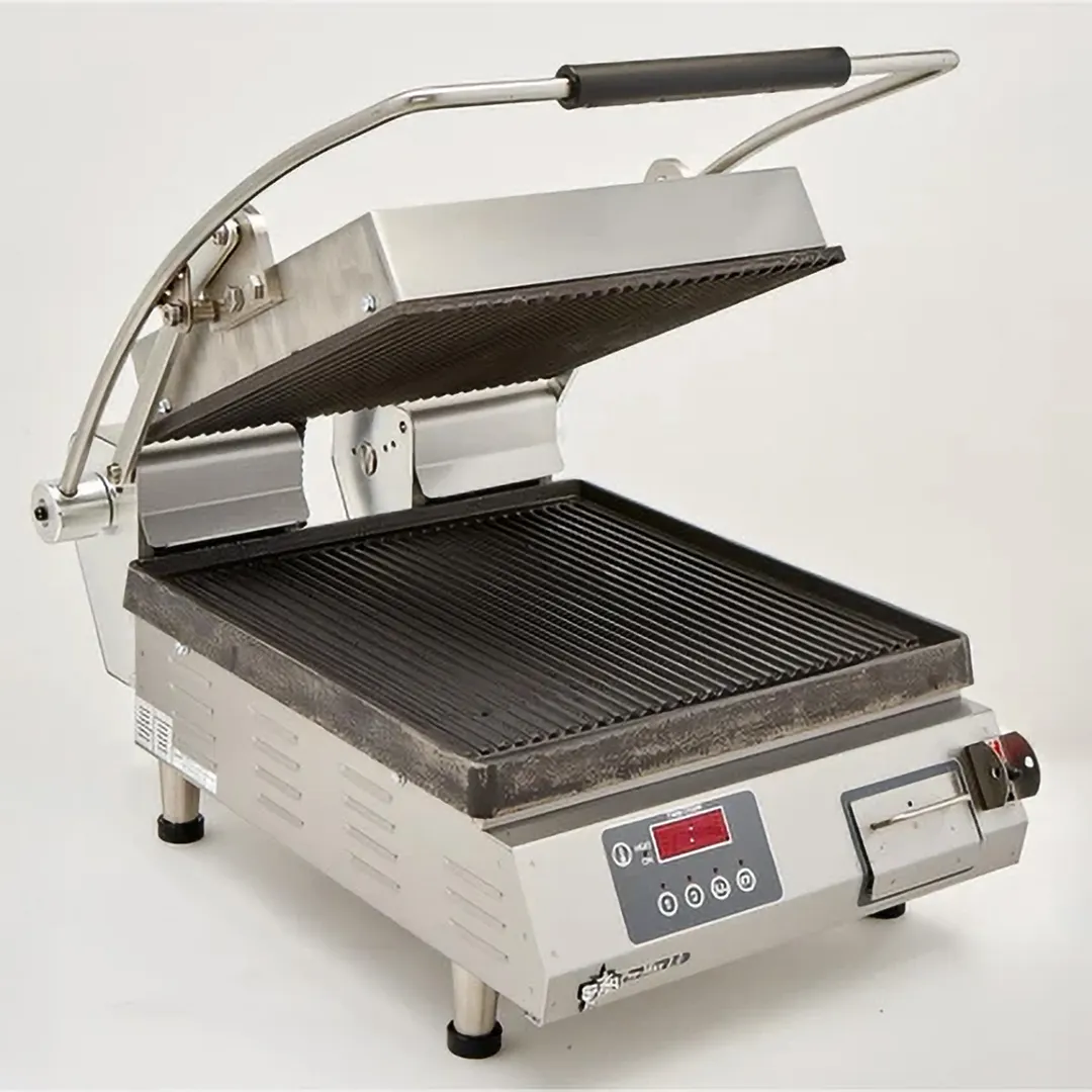 Star PGT14IE Single Cast Iron Panini Sandwich Grill with Timer & Grooved Plates, Electronic Controls
