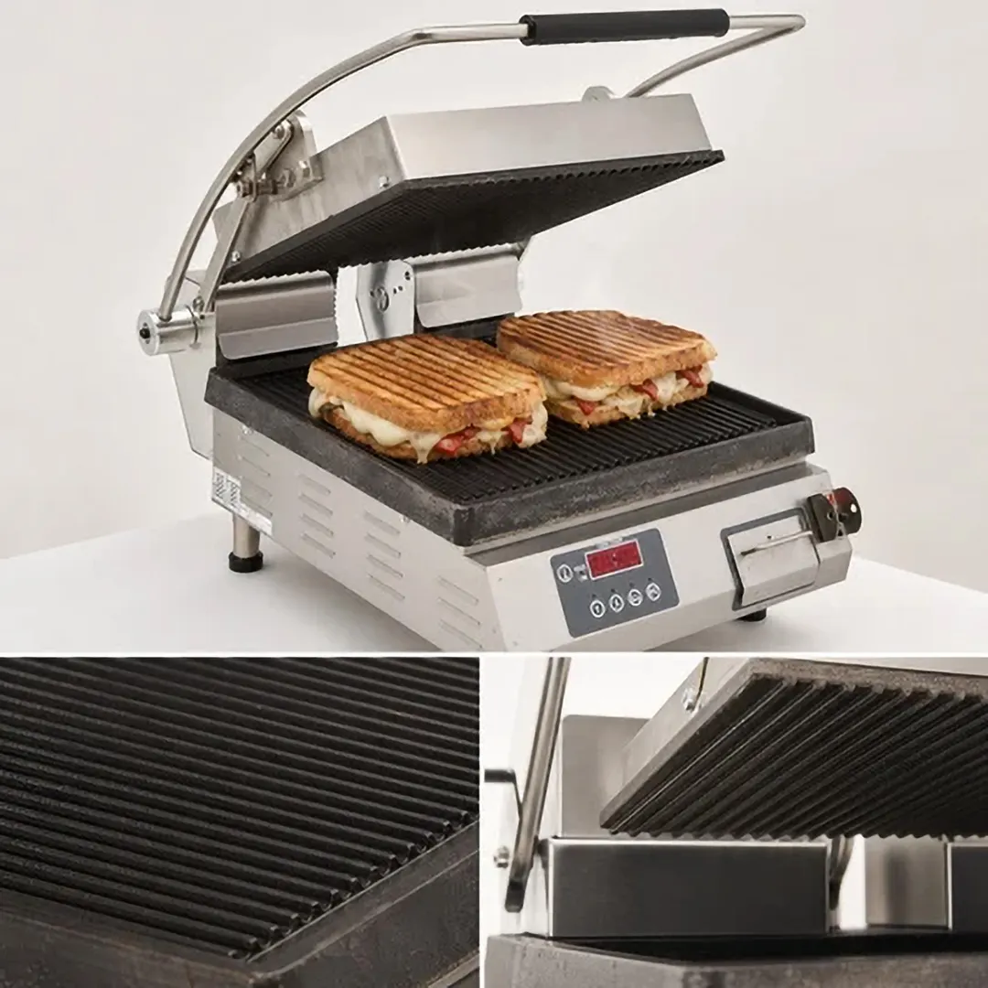 Star PGT14IE Single Cast Iron Panini Sandwich Grill with Timer & Grooved Plates, Electronic Controls