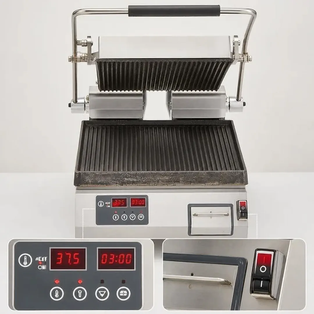 Star PGT14IE Single Cast Iron Panini Sandwich Grill with Timer & Grooved Plates, Electronic Controls