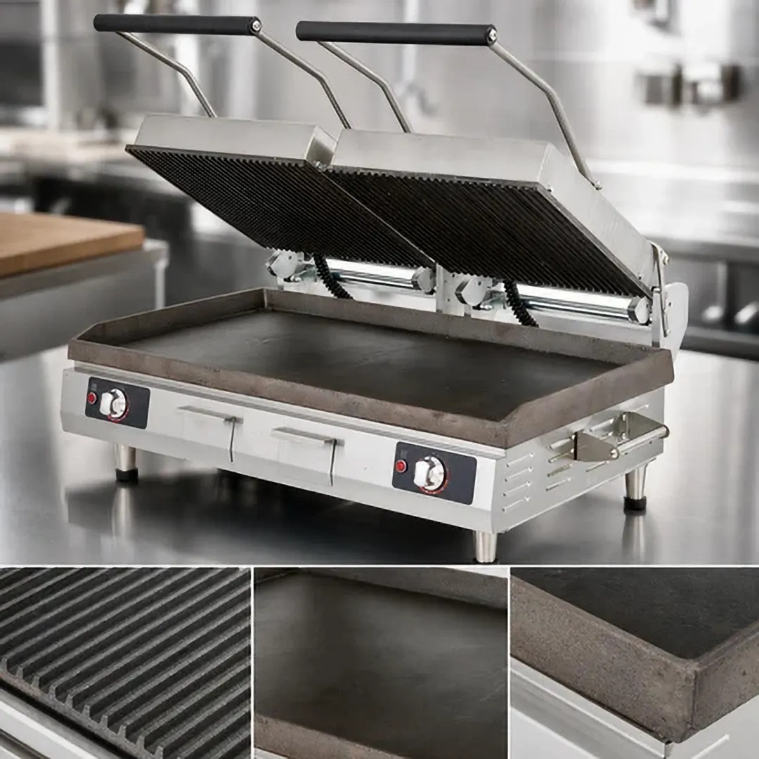 Star PSC28ITGT Double Cast Iron Sandwich Grill with Time, Grooved & Smooth Plates, Manual Controls