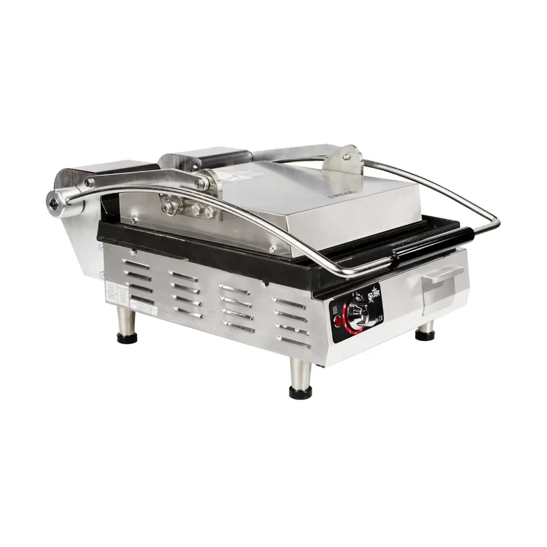 Star PST14I Single Cast Iron Panini Press Grill with Smooth Plates, Manual Controls