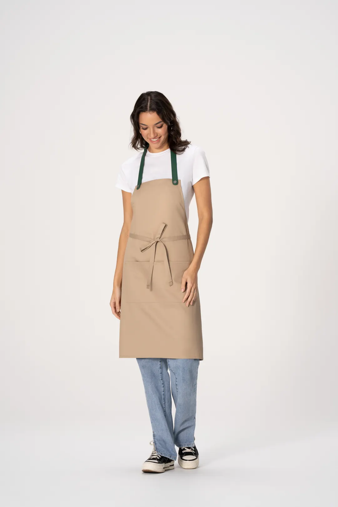 Chef Works F8WS-KHA-0 Bib Apron, Khaki, 35" Length, Neck Strap, 1 Patch Pocket, Poly/Cotton