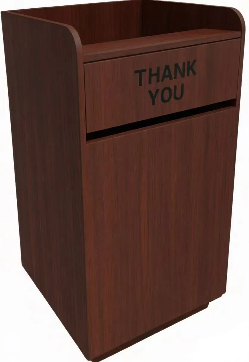 ATS AT&S-TR1-WAL Trash Receptacle, 35 Gal, 23"W x 23"D x 45"H, Walnut Melamine, Front Swing Door