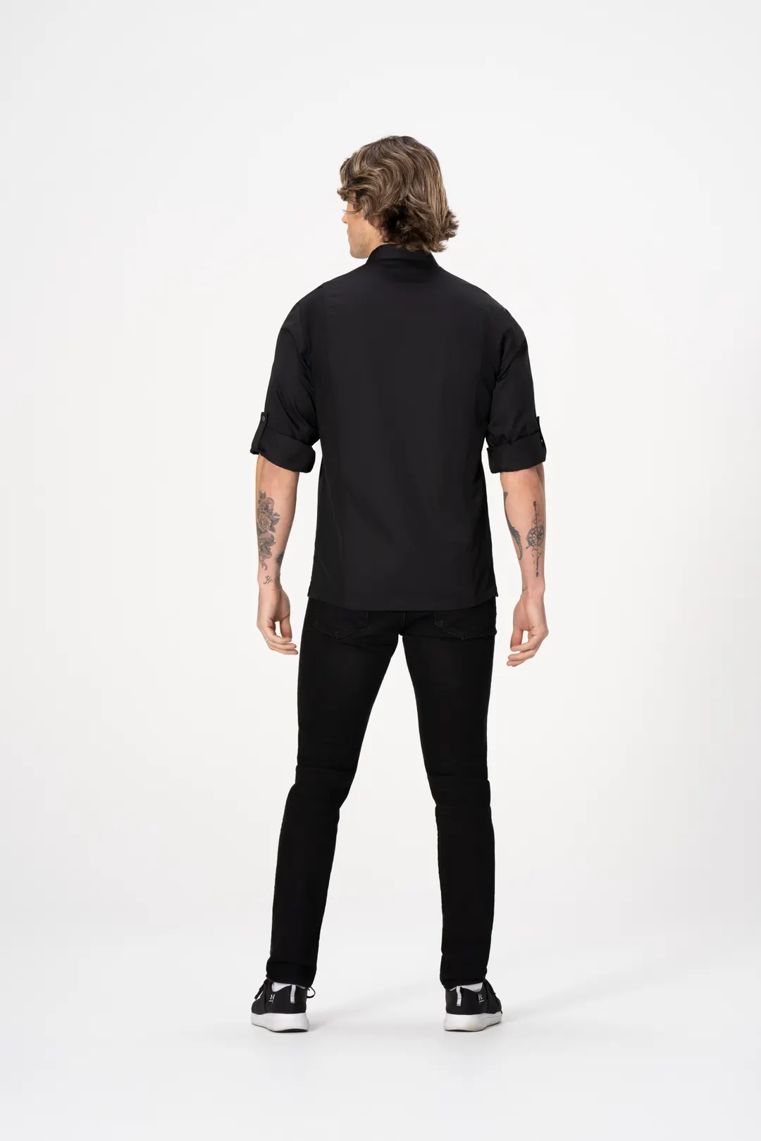 Chef Works BCMC010-BLK-3XL Black Chef Coat, 3XL, Poly/Cotton, Long Sleeve, Concealed Snap-Front