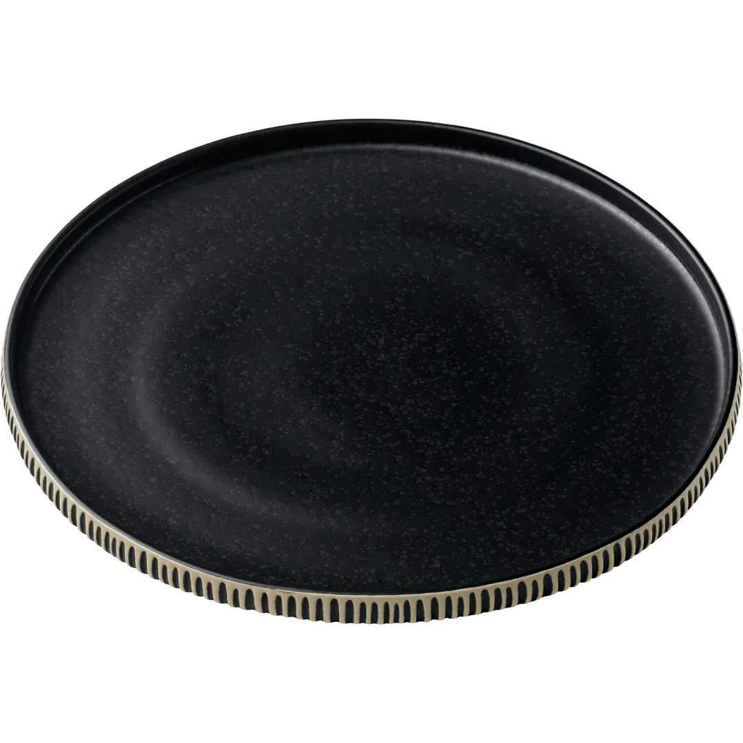 Playground 701127191000628 Nara Round Plate, 8¼" Diameter, Embossed Rim, Black/White - Case