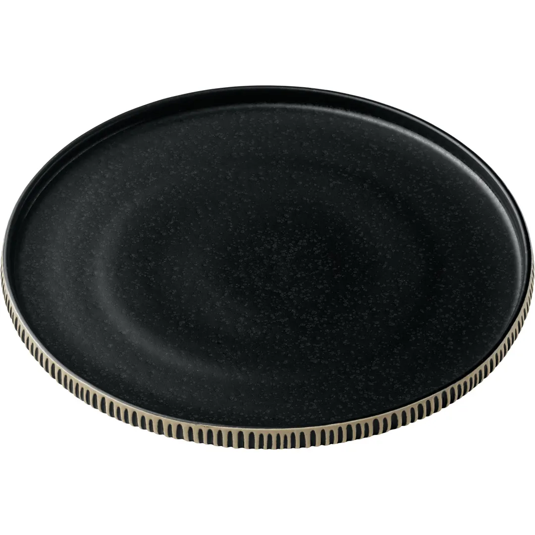 Playground 701127791000628 Nara Plate, 10.625" Dia, High Embossed Rim, Black/White Finish - Case